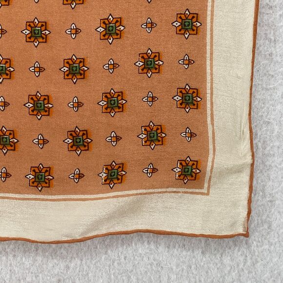 SALLY GEE Handkerchief Silk Hand Rolled Medallion Print Brown VTG 16" x 16" - Picture 3 of 11